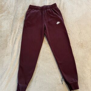 Nike Fleece Jogger Sweatpants Men’s Small Burgundy Swoosh Athletic Pants